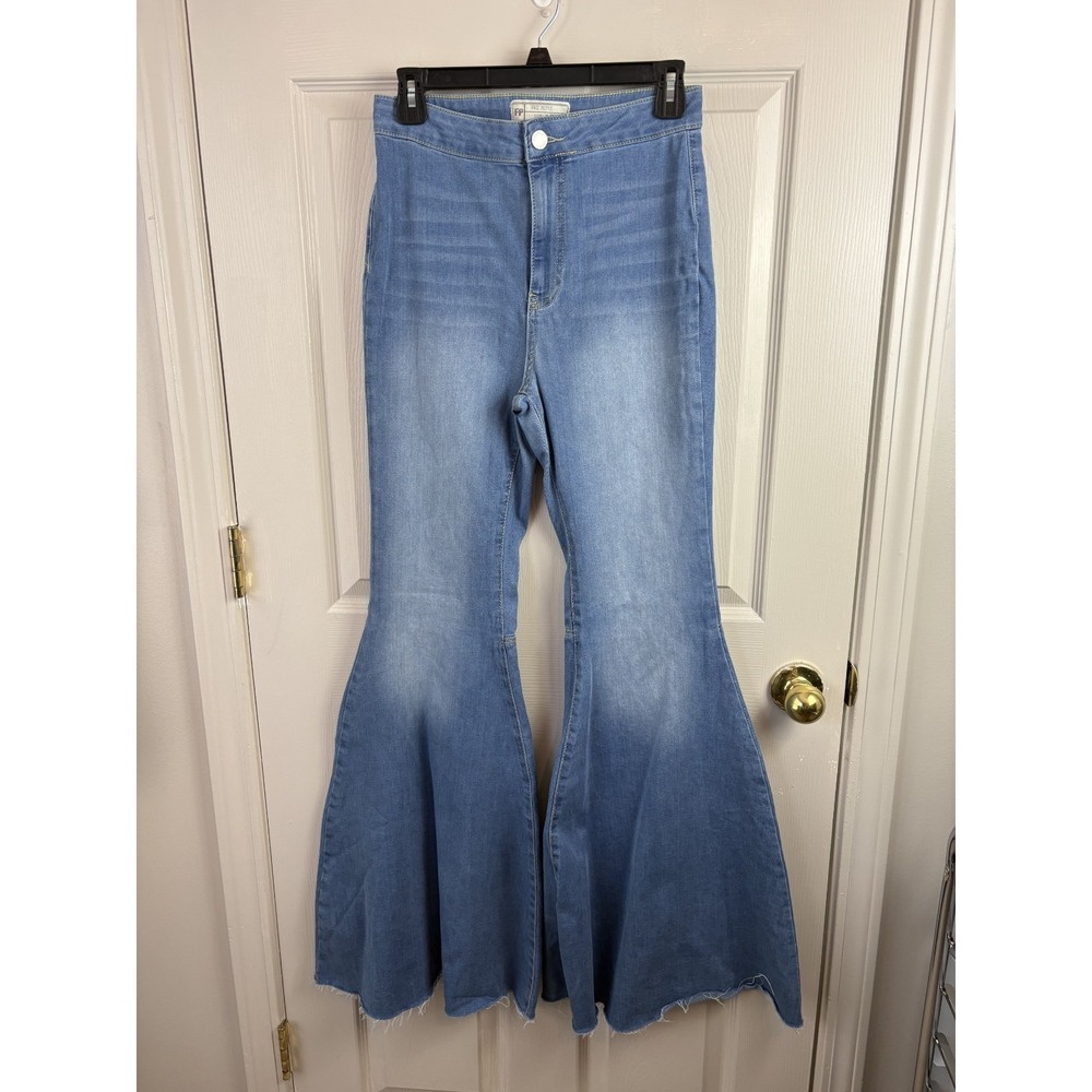 Free People Just Float On Flare Jeans Womens 27 Blue Bell Bottom Raw Hem